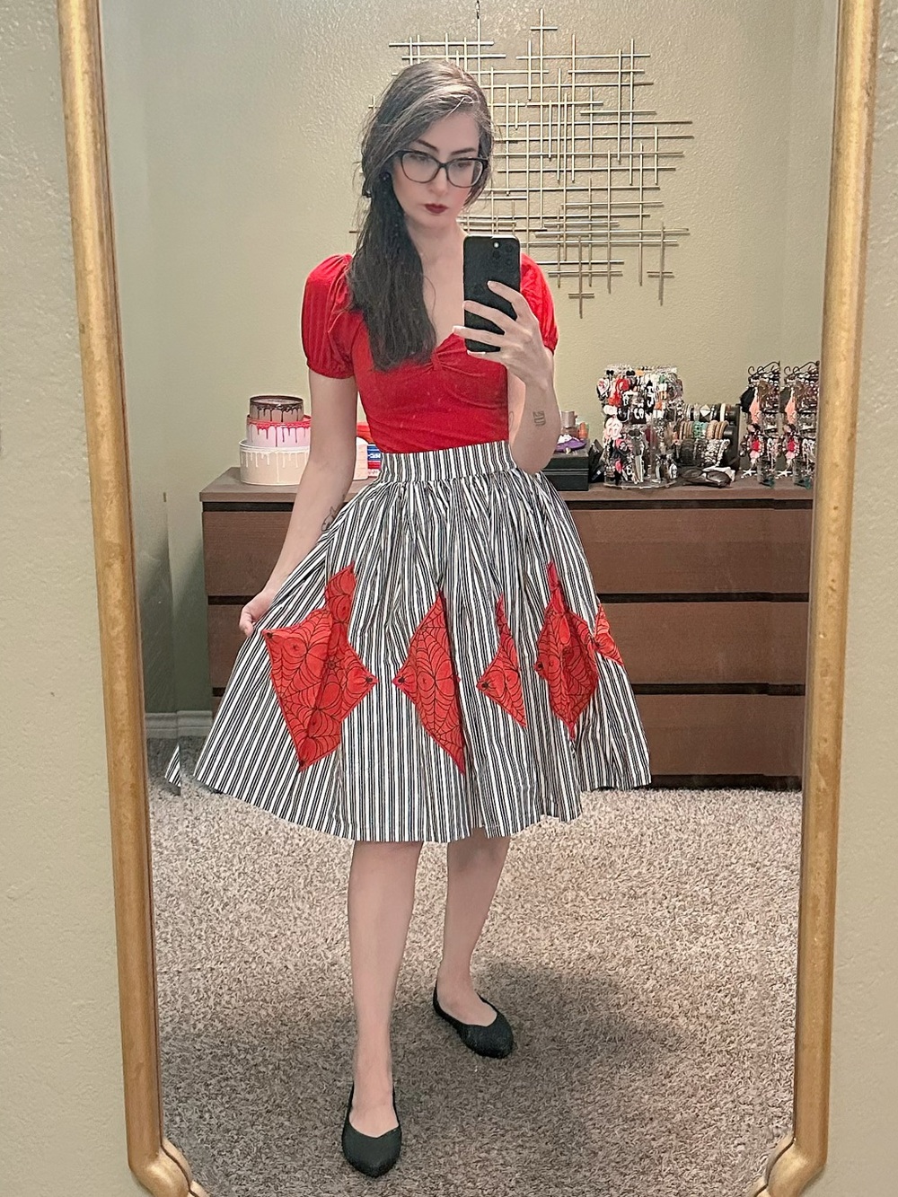 Red spiderweb Diamond Panel Skirt - Women's Skirt